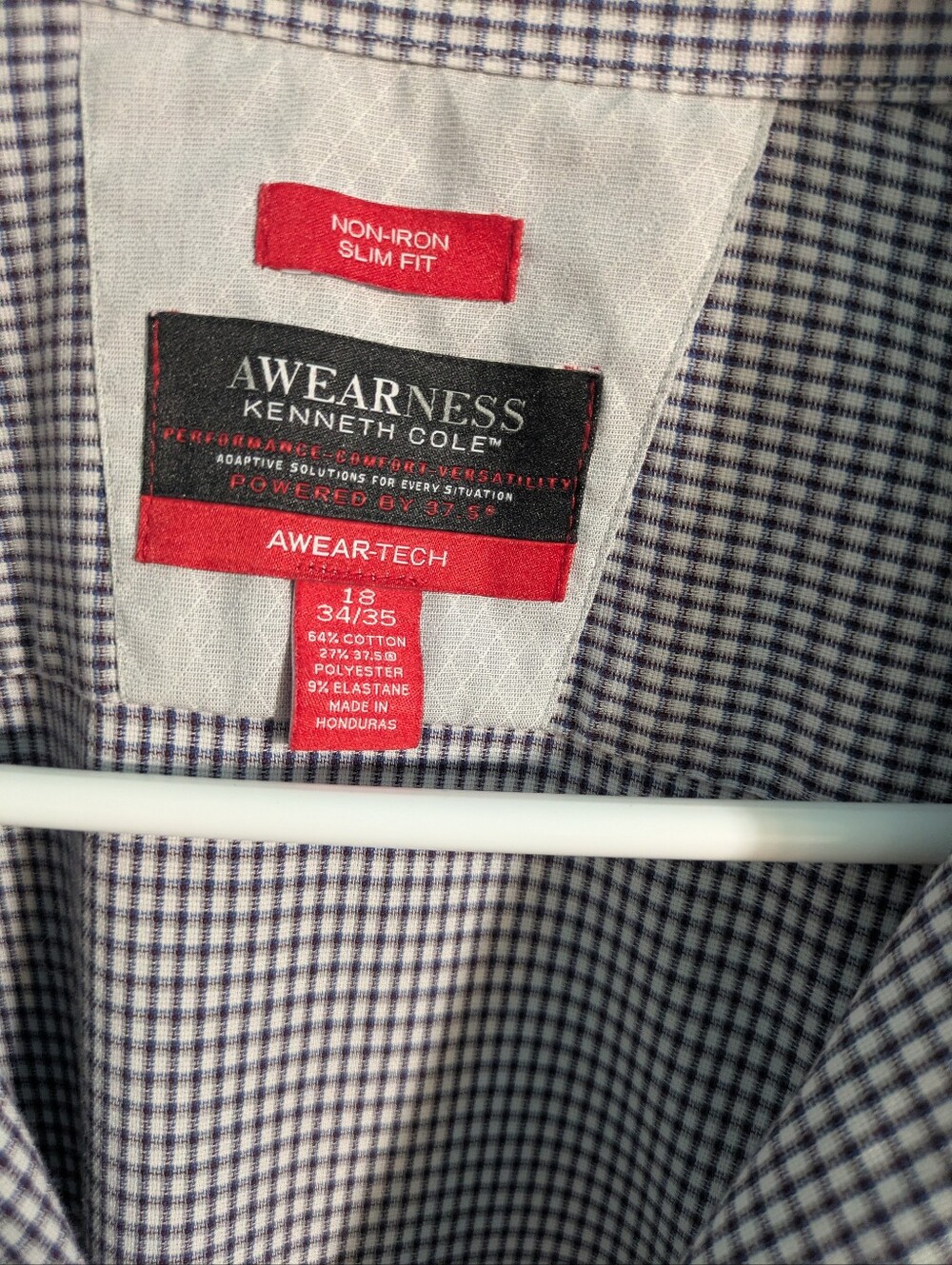 Preppy Office Kenneth Cole Men's Navy and White Micro-Check Dress Shirt - Picture 2 of 8